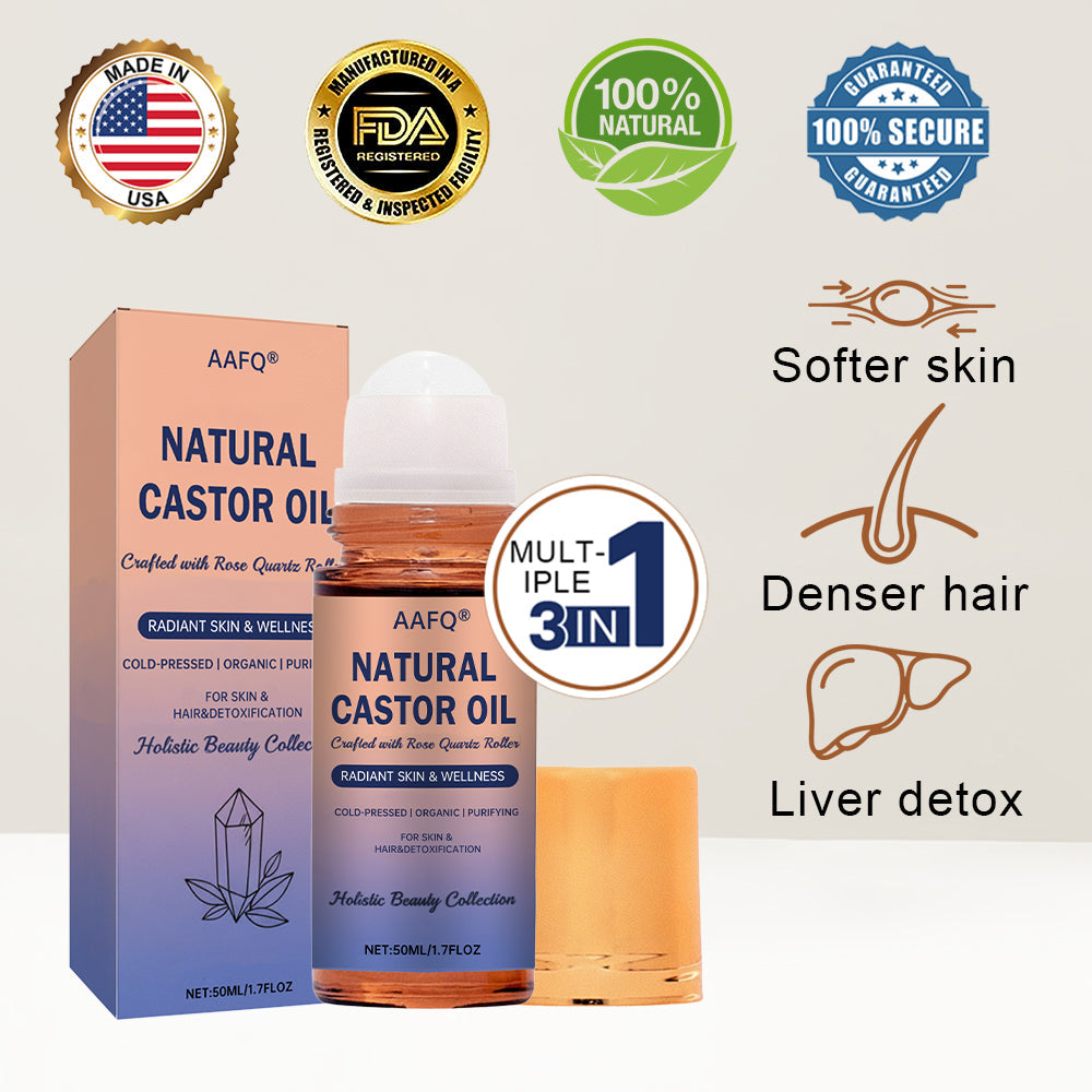 AAFQ®Natural Castor Oil Roll-On| 100% Pure, Unscented, For Radiant Skin | Deeply Hydrates | Reduces Fine Lines | Lush Hair & Relaxation