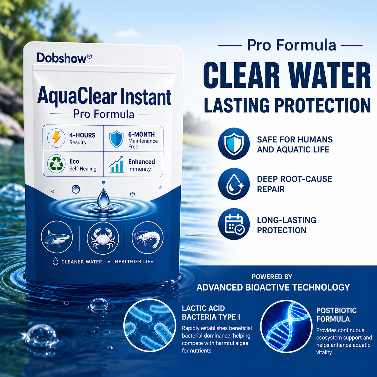 🧬 Clears Green Water in 24h | 100% Fish Safe (Bio-Formula)Dobshow® AquaClear Instant Pro Formula