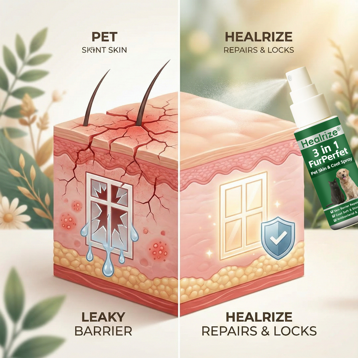 Healrize® 𝟑 𝐢𝐧 𝟏 𝐅𝐮𝐫𝐏𝐞𝐫𝐟𝐞𝐜𝐭 𝐏𝐞𝐭 𝐒𝐤𝐢𝐧 & 𝐂𝐨𝐚𝐭 𝐒𝐩𝐫𝐚𝐲