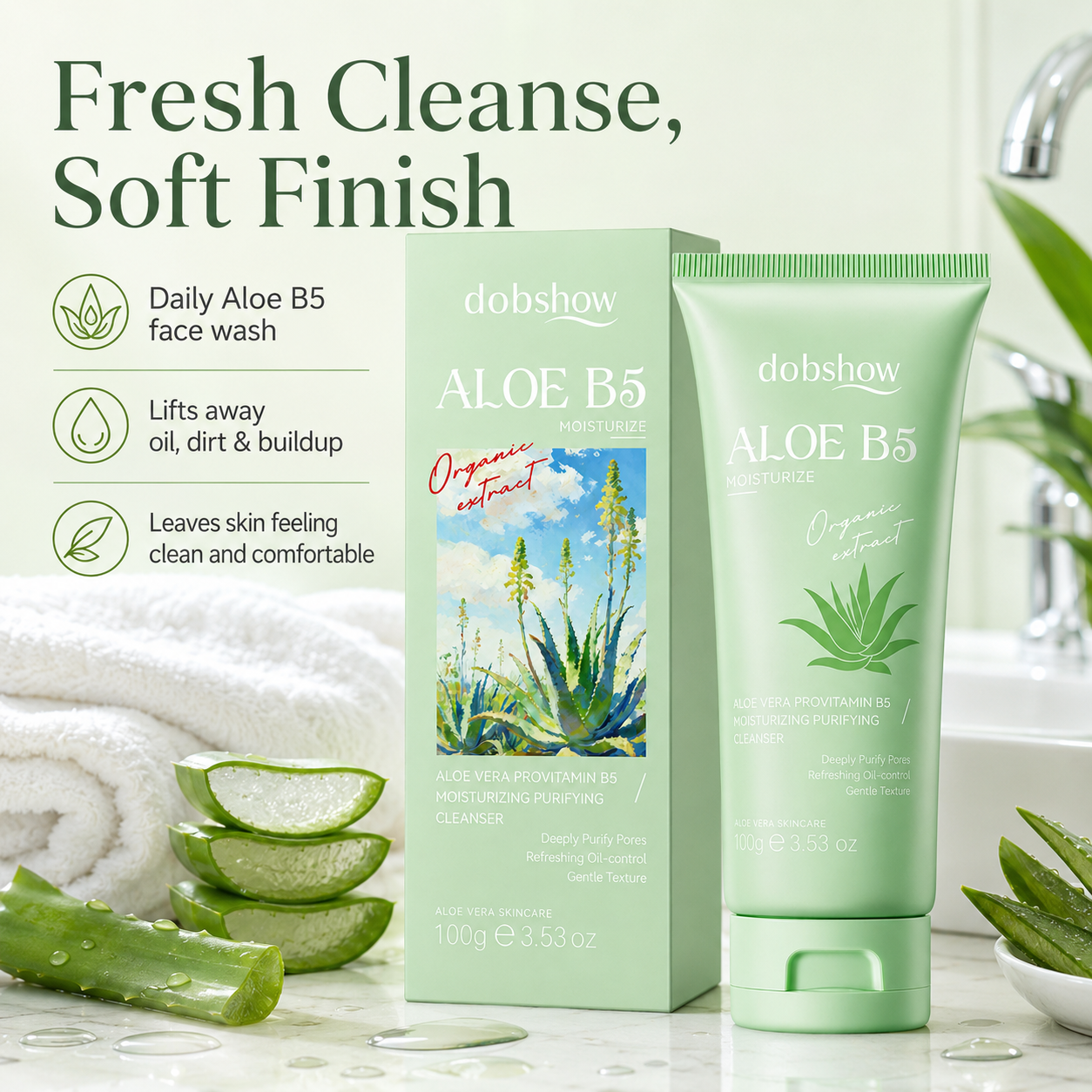 Dobshow® Aloe B5 Moisturizing Cleanser Shopify Landing Page Copy