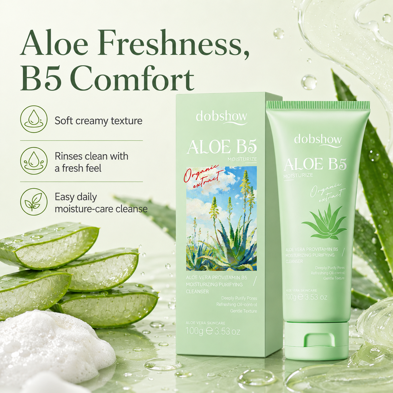 Dobshow® Aloe B5 Moisturizing Cleanser Shopify Landing Page Copy