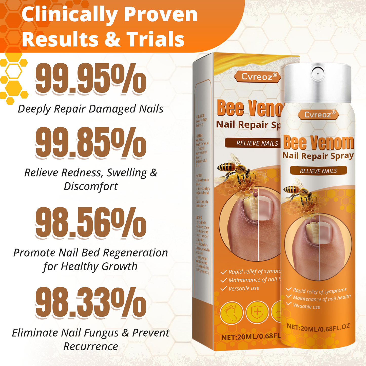 Cvreoz® Bee Venom Nail Repair Spray – Clinically Inspired Relief for Fungal & Damaged Nails🌺